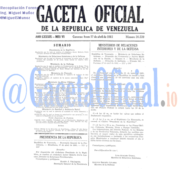 Gaceta Oficial 26530 del 17 Abril 1961
