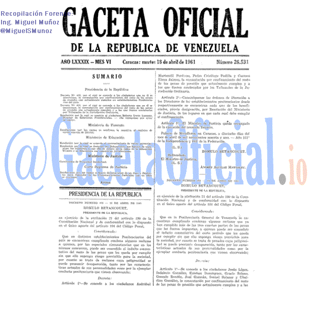 Gaceta Oficial 26531 del 18 Abril 1961