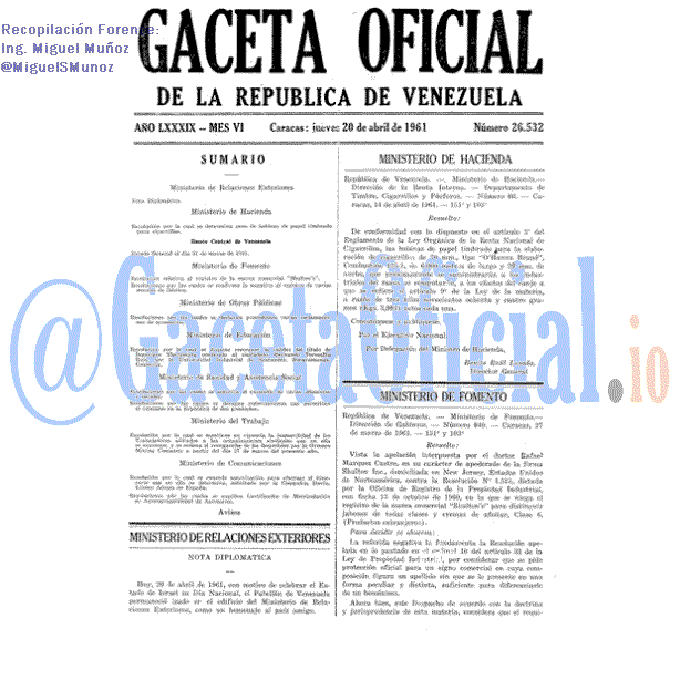 Gaceta Oficial 26532 del 20 Abril 1961