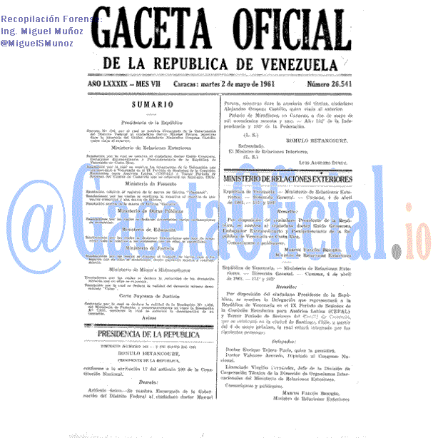 Gaceta Oficial 26541 del 2 Mayo 1961
