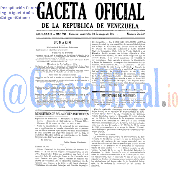 Gaceta Oficial 26548 del 10 Mayo 1961