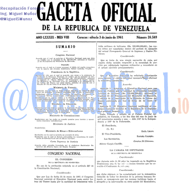 Gaceta Oficial 26569 del 3 Junio 1961