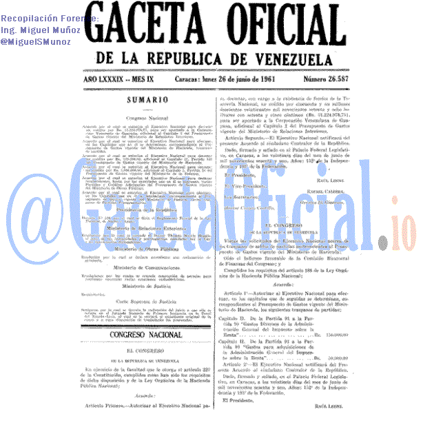 Gaceta Oficial 26587 del 26 Junio 1961