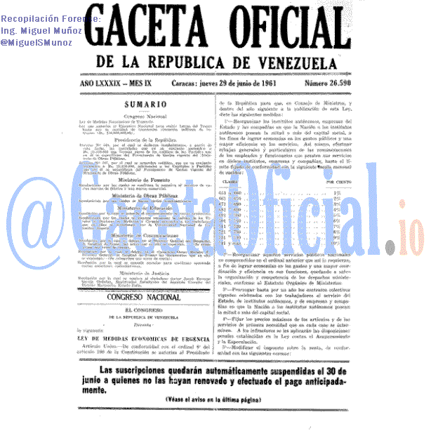 Gaceta Oficial 26590 del 29 Junio 1961