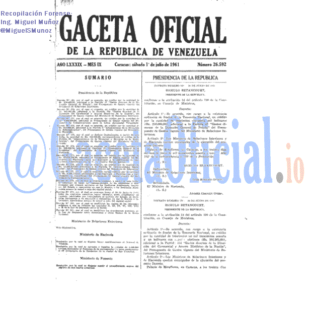 Gaceta Oficial 26592 del 1 Julio 1961