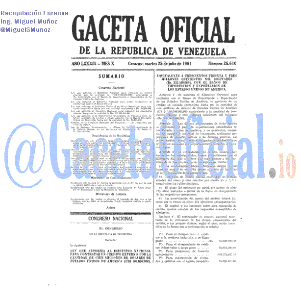 Gaceta Oficial 26610 del 25 Julio 1961