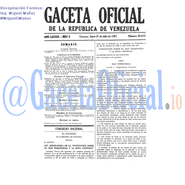 Gaceta Oficial 26615 del 31 Julio 1961
