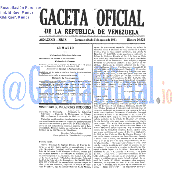 Gaceta Oficial 26620 del 5 Agosto 1961