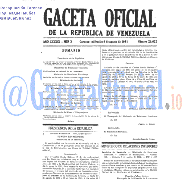 Gaceta Oficial 26623 del 9 Agosto 1961