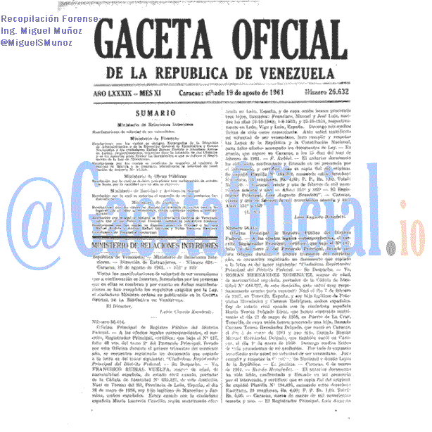 Gaceta Oficial 26632 del 19 Agosto 1961
