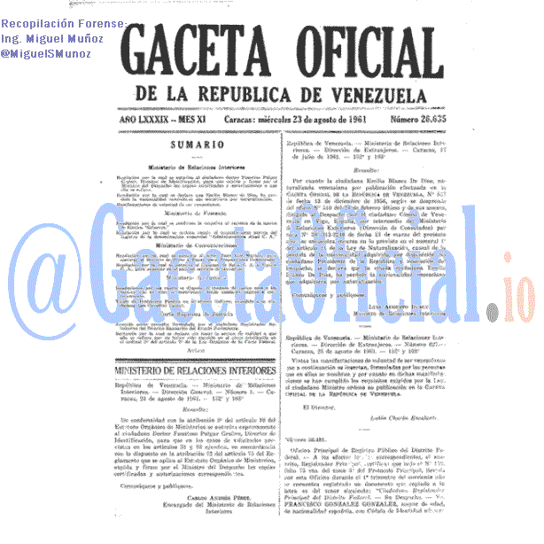 Gaceta Oficial 26635 del 23 Agosto 1961