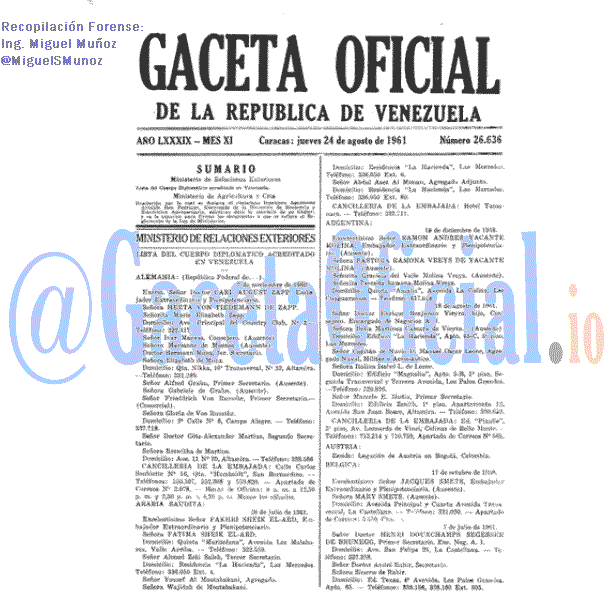 Gaceta Oficial 26636 del 24 Agosto 1961