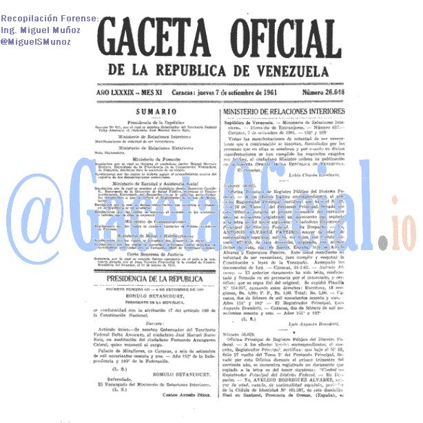 Gaceta Oficial 26648 del 7 Septiembre 1961