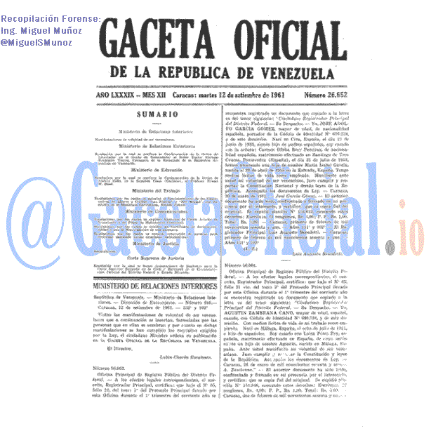 Gaceta Oficial 26652 del 12 Septiembre 1961