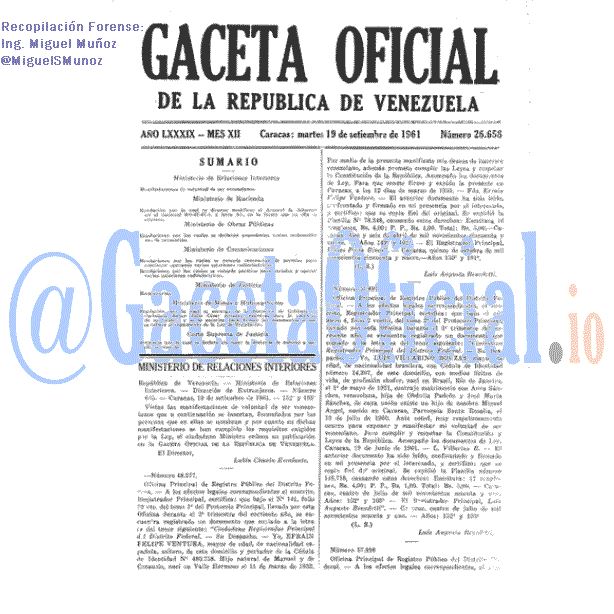 Gaceta Oficial 26658 del 19 Septiembre 1961