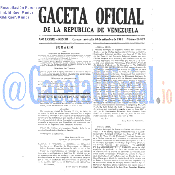 Gaceta Oficial 26659 del 20 Septiembre 1961