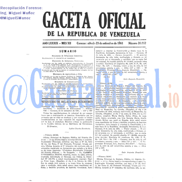 Gaceta Oficial 26662 del 23 Septiembre 1961