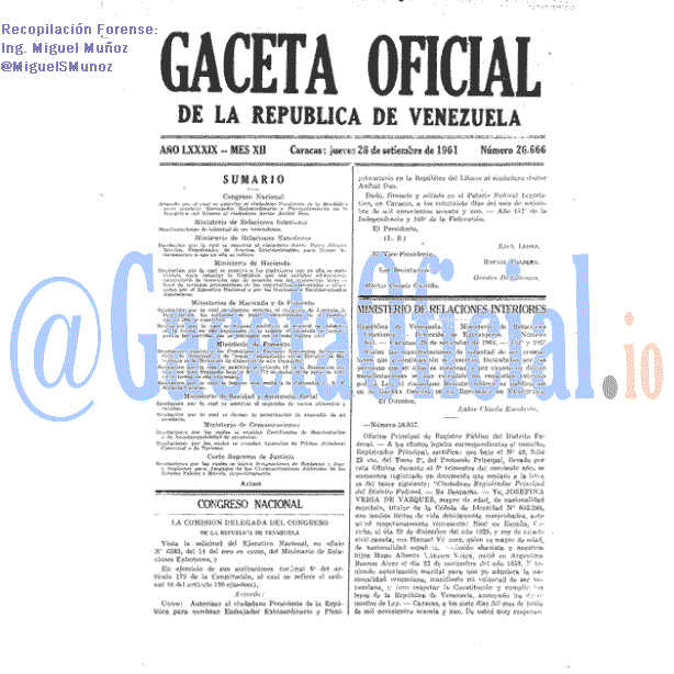 Gaceta Oficial 26666 del 28 Septiembre 1961