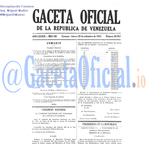 Gaceta Oficial 26667 del 29 Septiembre 1961