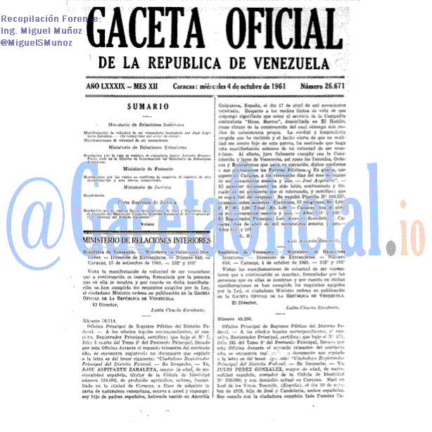 Gaceta Oficial 26671 del 4 Octubre 1961