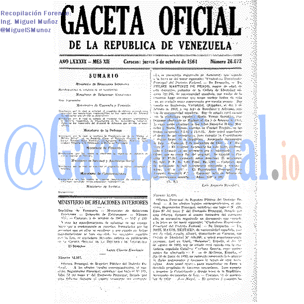 Gaceta Oficial 26672 del 5 Octubre 1961