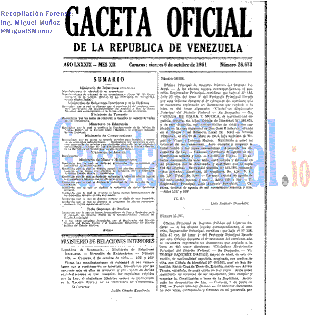 Gaceta Oficial 26673 del 6 Octubre 1961