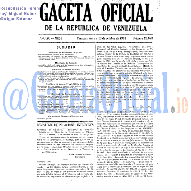 Gaceta Oficial 26678 del 13 Octubre 1961
