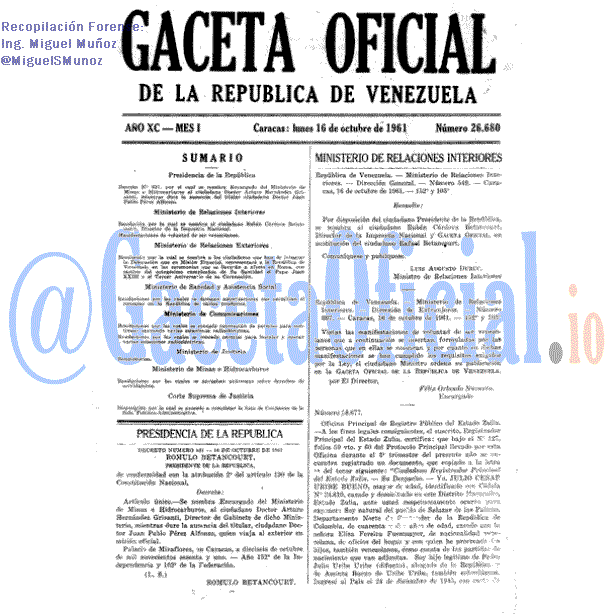 Gaceta Oficial 26680 del 16 Octubre 1961