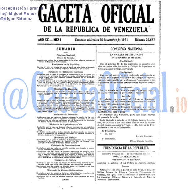 Gaceta Oficial 26687 del 25 Octubre 1961