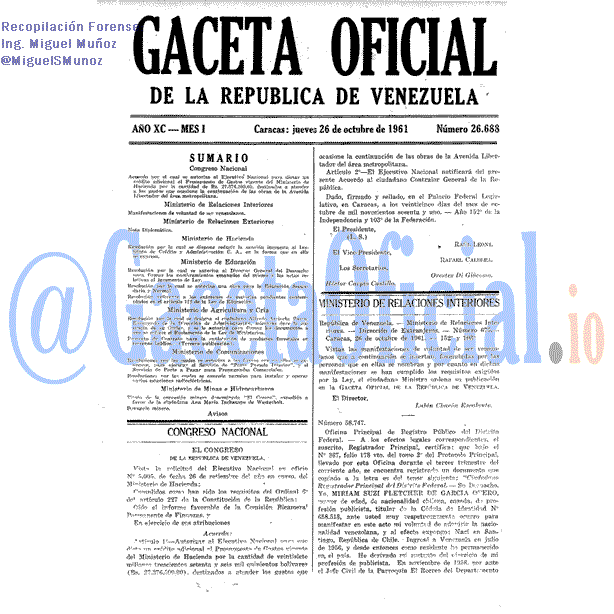 Gaceta Oficial 26688 del 26 Octubre 1961