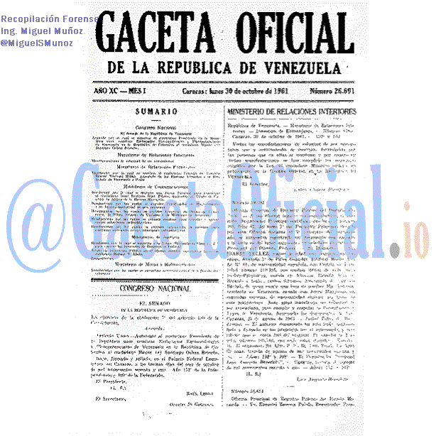 Gaceta Oficial 26691 del 30 Octubre 1961