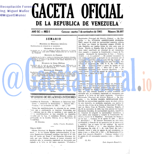 Gaceta Oficial 26697 del 7 Noviembre 1961