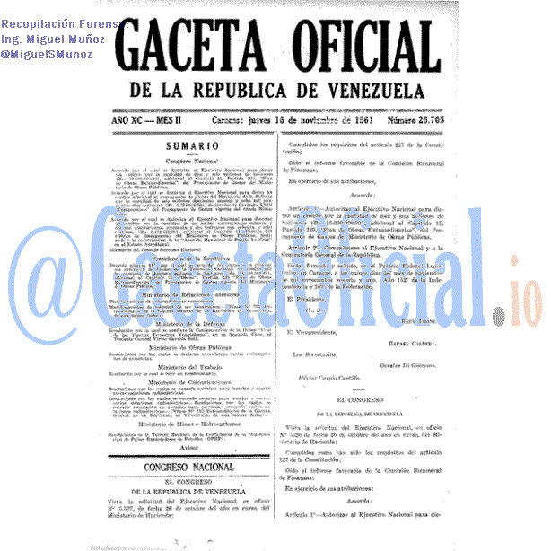 Gaceta Oficial 26705 del 16 Noviembre 1961