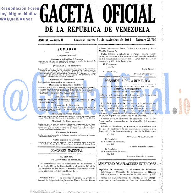Gaceta Oficial 26709 del 21 Noviembre 1961