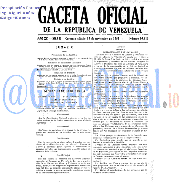 Gaceta Oficial 26713 del 25 Noviembre 1961