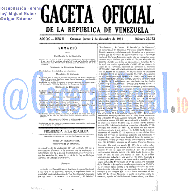 Gaceta Oficial 26723 del 7 Diciembre 1961