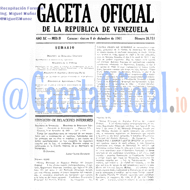 Gaceta Oficial 26724 del 8 Diciembre 1961