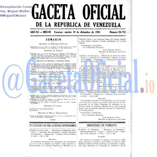 Gaceta Oficial 26732 del 19 Diciembre 1961