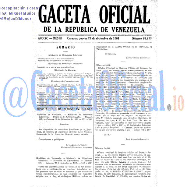 Gaceta Oficial 26739 del 28 Diciembre 1961