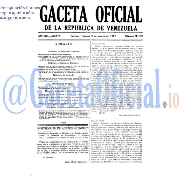 Gaceta Oficial 26792 del 2 Marzo 1962