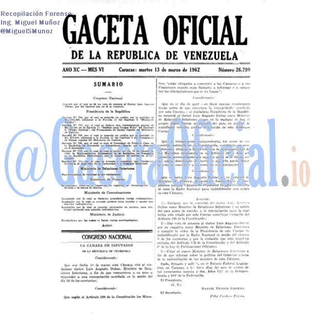 Gaceta Oficial 26799 del 13 Marzo 1962