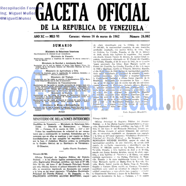Gaceta Oficial 26802 del 16 Marzo 1962