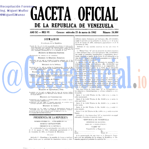 Gaceta Oficial 26806 del 21 Marzo 1962