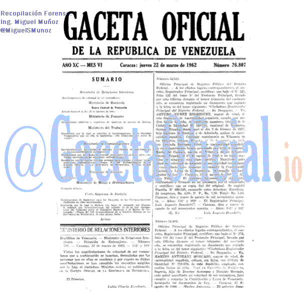 Gaceta Oficial 26807 del 22 Marzo 1962