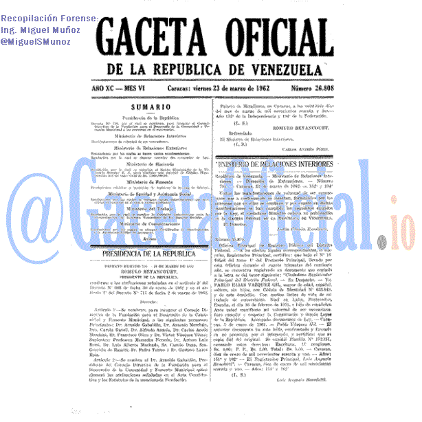 Gaceta Oficial 26808 del 23 Marzo 1962