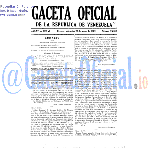 Gaceta Oficial 26812 del 28 Marzo 1962