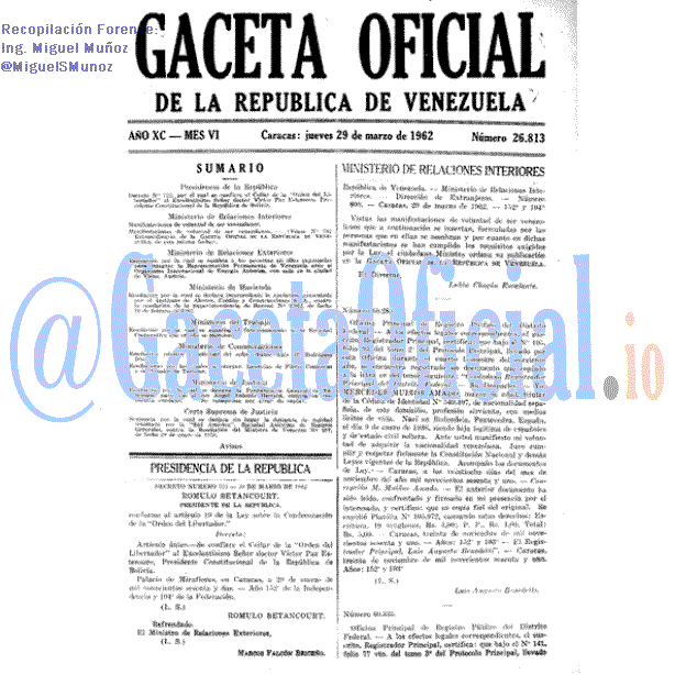 Gaceta Oficial 26813 del 29 Marzo 1962