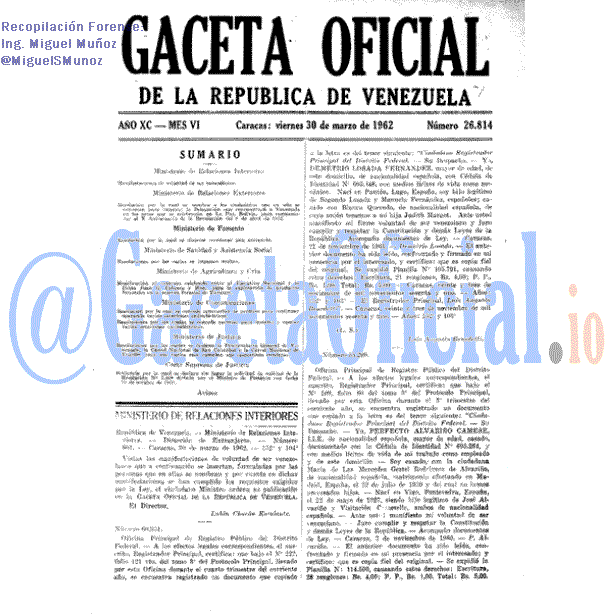 Gaceta Oficial 26814 del 30 Marzo 1962