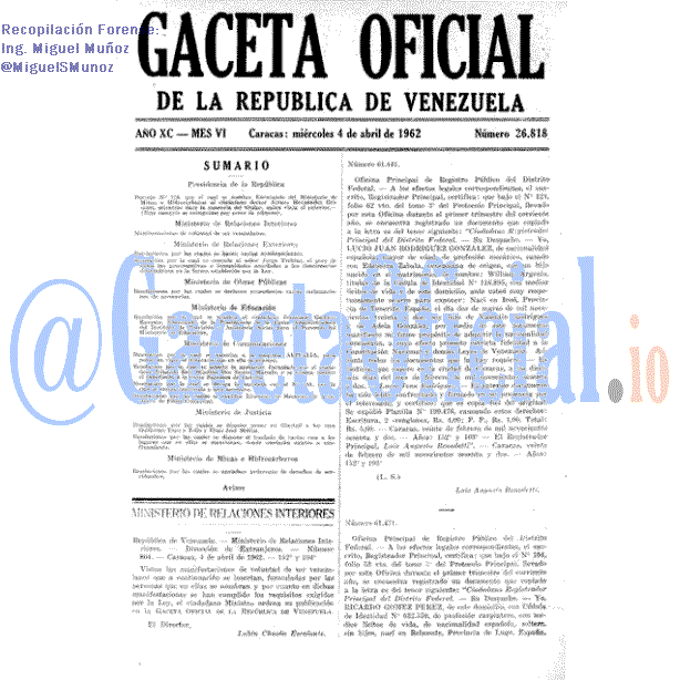 Gaceta Oficial 26818 del 4 Abril 1962