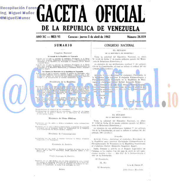 Gaceta Oficial 26819 del 5 Abril 1962